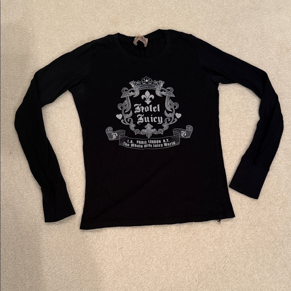 Juicy Couture Black Long Sleeve Graphic Tee Y2K Medium